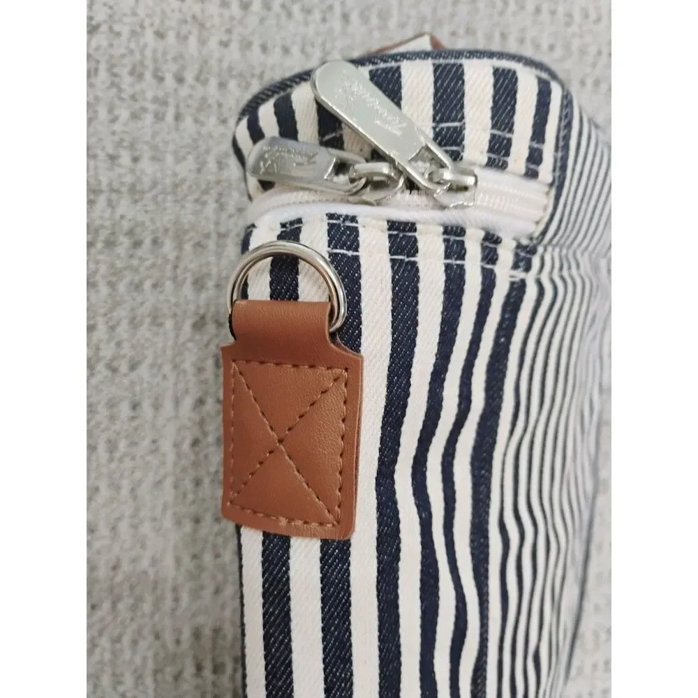 New 2 Bottle Insulated Wine Bag Navy Stripes Tirrinia